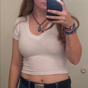 White Cropped V- Neck
